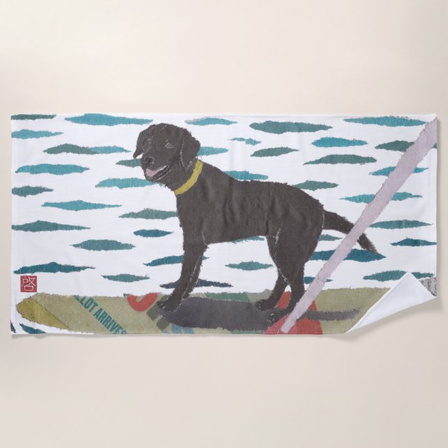 Black Lab, Labrador Retriever, Modern, Beach Dog Beach Towel (Front)