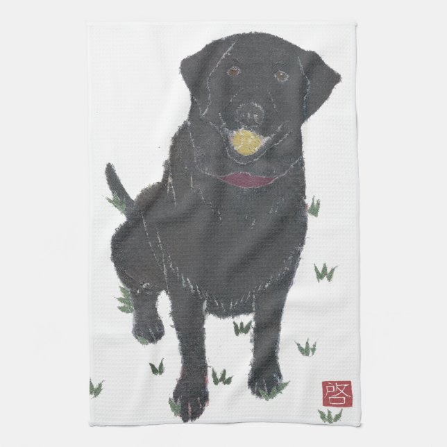 Black Lab, Labrador Retriever Tea Towel (Vertical)