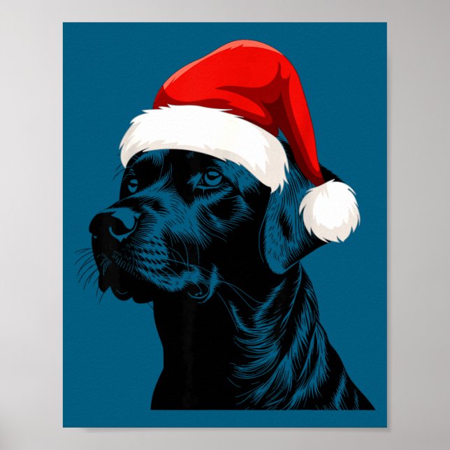 Black Lab Labrador Santa Hat Christmas Holiday Pet Poster (Front)