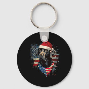 Black Lab Labrador Vintage Santa Christmas Pajama Key Ring