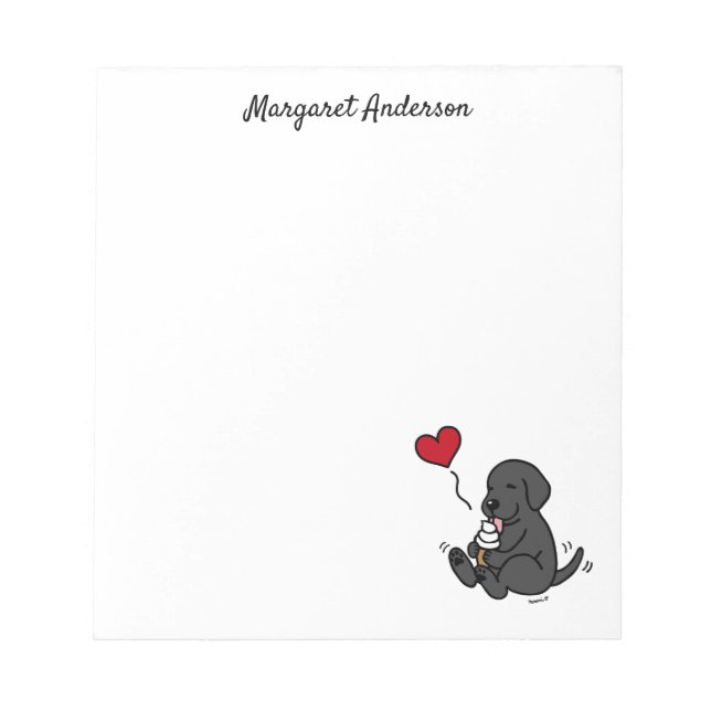 Black Lab Licking Ice Cream Cartoon Notepad (Front)