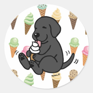 Black Lab Licking Ice Cream Classic Round Sticker