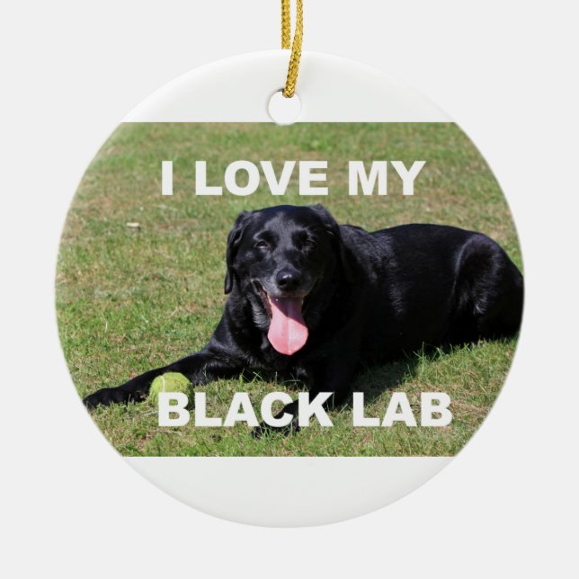 black lab love w pic ceramic tree decoration (Front)