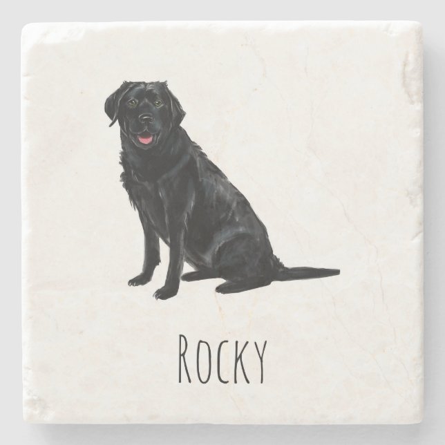 Black Lab Marble Drink Coasters - Custom Dog Name (Front)