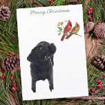 Black Lab Merry Christmas Cute Dog Bird Labrador Holiday Card<br><div class="desc">Send Christmas greetings with this adorable Black Labrador and Cardinals Merry Christmas card. Back side : Merry Christmas ~ Happy New Year . Personalise with your family name, and names, or delete if you would like to handwrite. This black labrador christmas card will be a favourite among labrador lovers. Visit...</div>