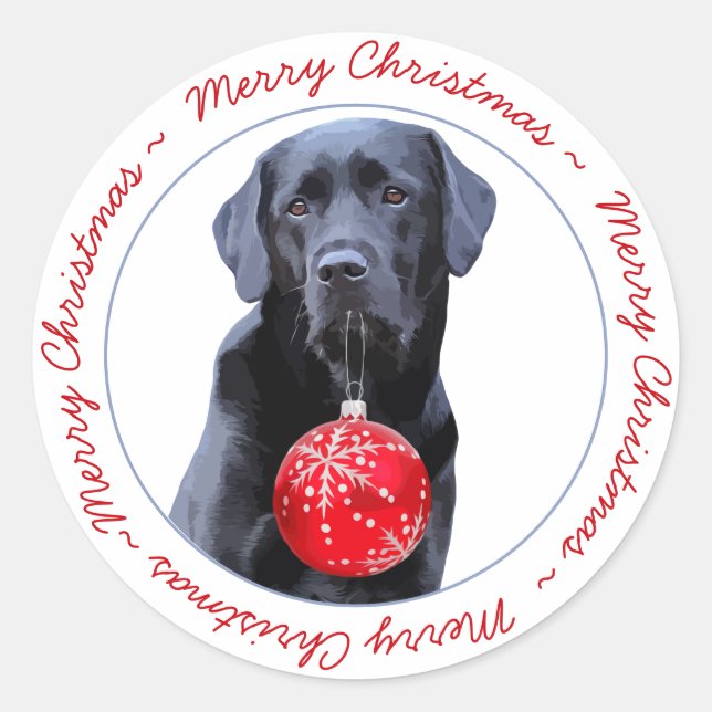 Black Lab Merry Christmas Cute Dog Puppy Labrador Classic Round Sticker (Front)