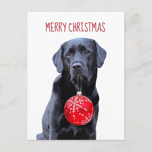 Black Lab Merry Christmas - Cute Labrador Dog Holiday Postcard (Front)