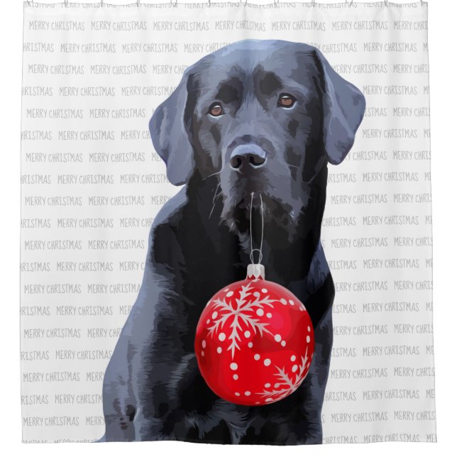 Black Lab Merry Christmas - Cute Labrador Dog Shower Curtain (Front)