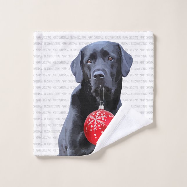 Black Lab Merry Christmas - Cute Labrador Dog Wash Cloth (Wash Cloth)
