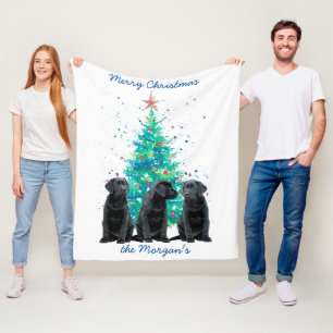 Black Lab Merry Christmas Cute Puppy Labrador Fleece Blanket