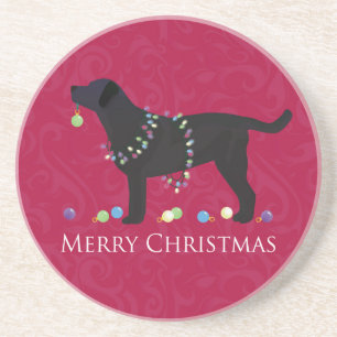 Black Lab Merry Christmas Design Coaster