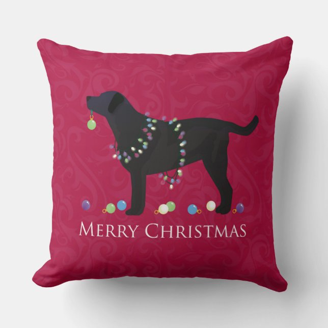 Black Lab Merry Christmas Design Cushion (Front)