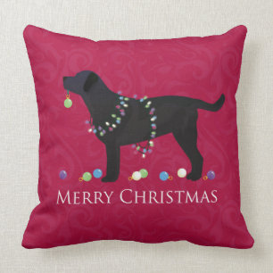 Black Lab Merry Christmas Design Cushion