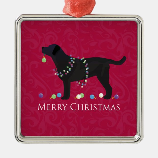 Black Lab Merry Christmas Design Metal Tree Decoration (Front)