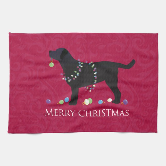 Black Lab Merry Christmas Design Tea Towel (Horizontal)