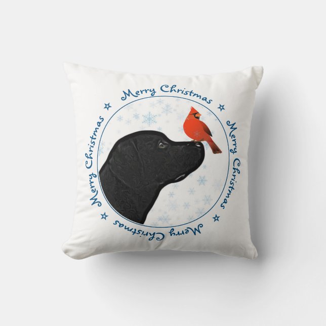 Black Lab Merry Christmas Labrador Cushion (Front)