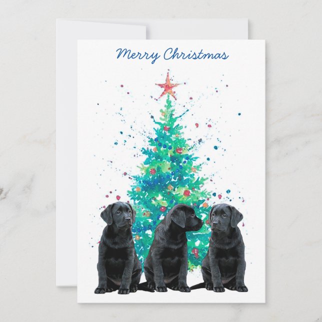 Black Lab Merry Christmas Labrador Cute Dog Puppy Holiday Card (Front)