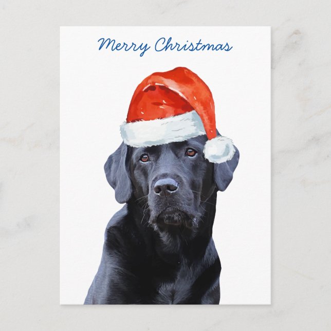 Black Lab Merry Christmas Labrador Cute Santa Dog Holiday Postcard (Front)
