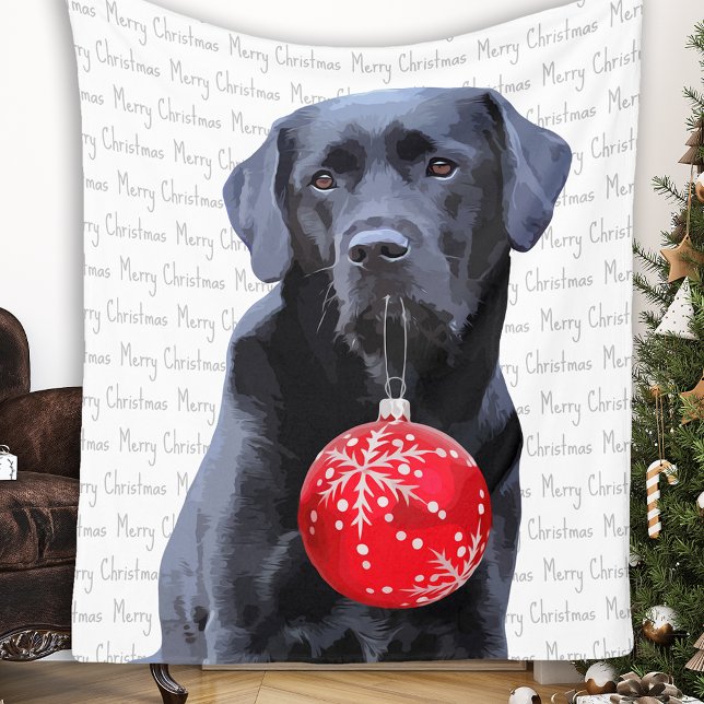 Black Lab Merry Christmas Labrador Fleece Blanket (Creator Uploaded)