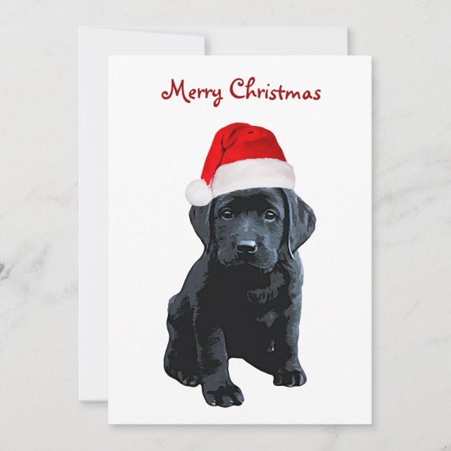 Black Lab Merry Christmas Labrador Puppy Santa Dog Holiday Card (Front)