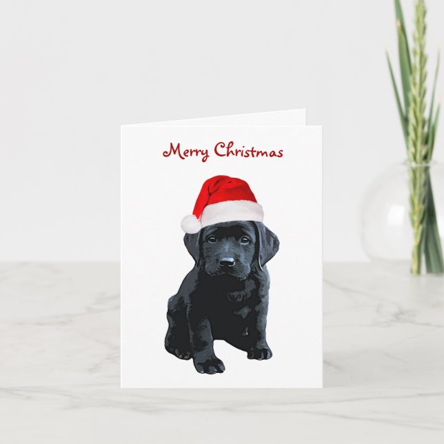 Black Lab Merry Christmas Labrador Puppy Santa Dog Holiday Card (Front)