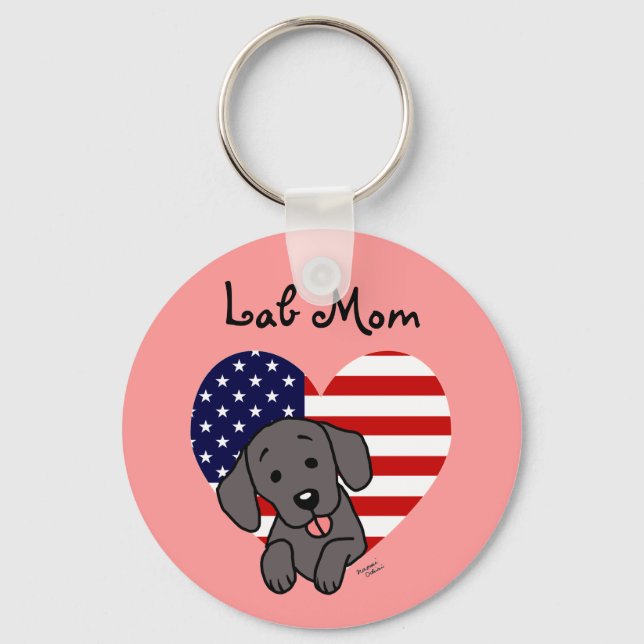 Black Lab Mum & American Flag Key Ring (Front)