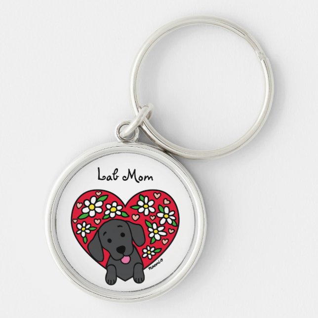 Black Lab Mum Floral Heart Keychain (Front)