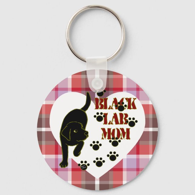 Black Lab Mum Heart and Plaid Key Ring (Front)