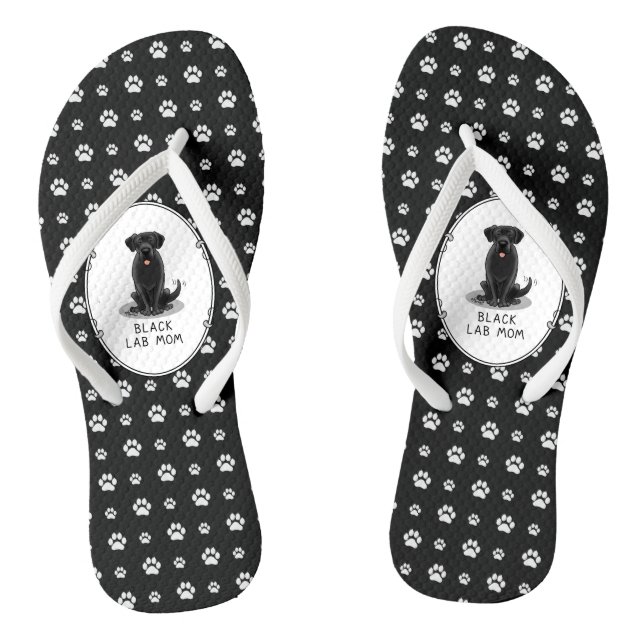 Black Lab Mum (Labrador Retriever Mum) Cute Dog Thongs (Footbed)