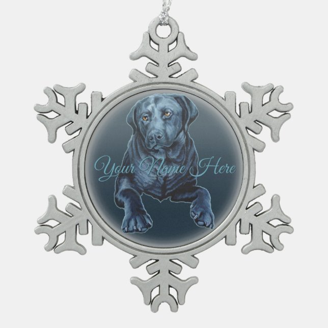 Black Lab Ornament Blue Dog Christmas Decoration (Front)
