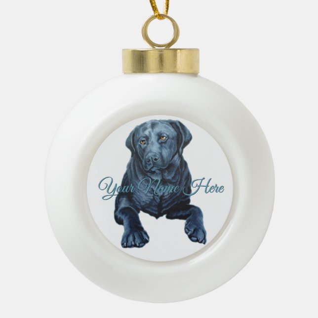 Black Lab Ornament Blue Dog Christmas Decoration (Front)