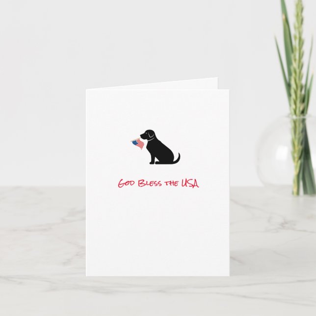 Black Lab Patriotic Dog Silhouette American Flag Card (Front)