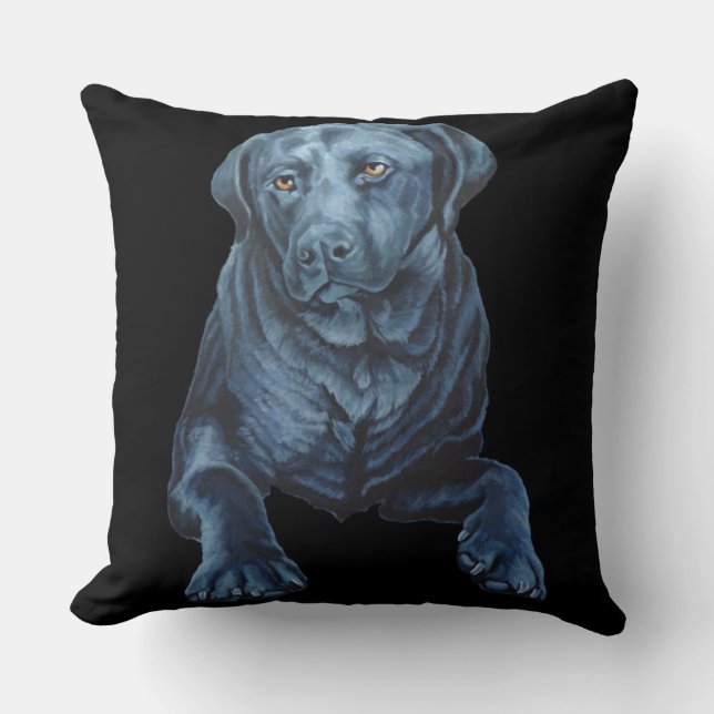 Black Lab Pillow Blue Dog Art Pillows & Gifts (Front)