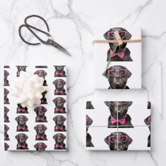 Black Lab Pink Glasses & Bowtie Gift Wrap Sheets