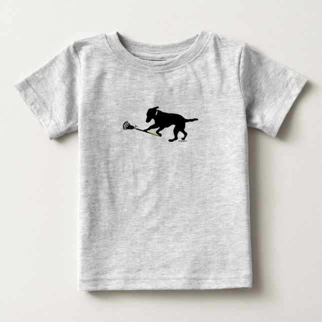 Black Lab Playing Lacrosse Baby Football Bodysuit (Front)