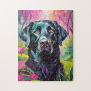 Black Lab Portrait Modern Art Jigsaw Puzzle