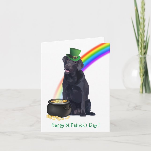 Black Lab Pot Of Gold St.Patrick's Day Holiday Card (Front)