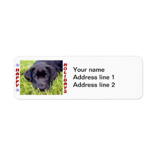 Black Lab Pup Happy Holidays Return Address Labels