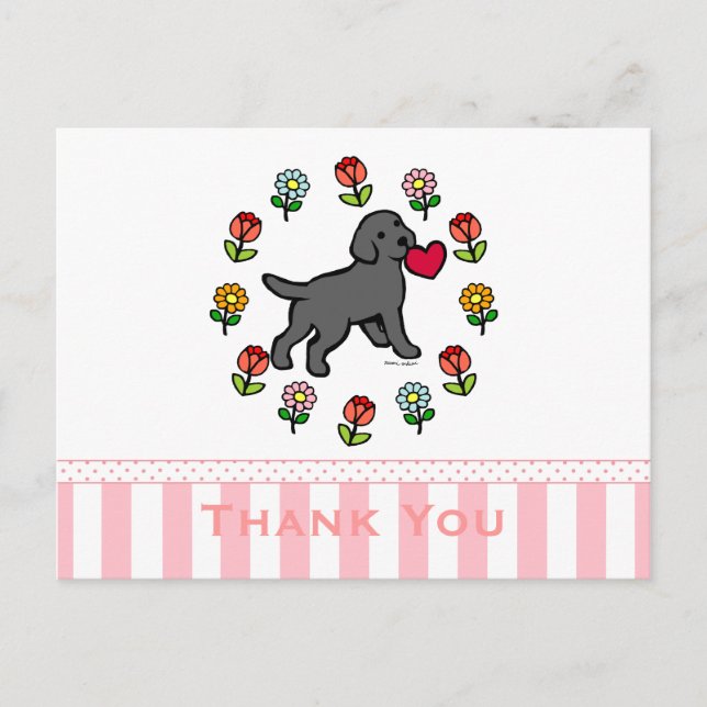 Black Lab Puppy and Red Heart Floral Postcard (Front)