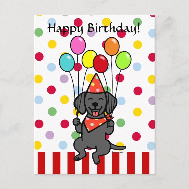Black Lab Puppy Birthday Balloons Postcard (Front)