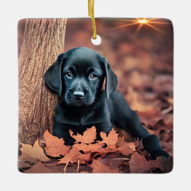 Black Lab Puppy Ceramic Ornament (Front)