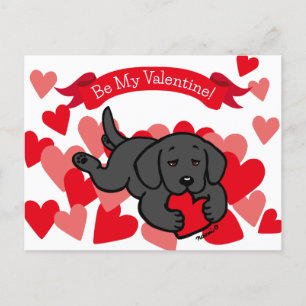 Black Lab Puppy Chewing Heart Valentine Holiday Postcard