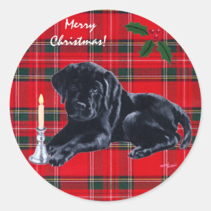 Black Lab Puppy Christmas Stickers Tartan