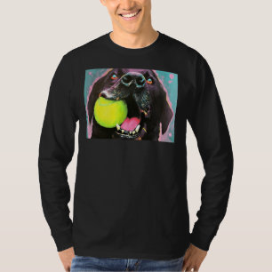 Black Lab Puppy Dog With Tennis Ball Colourful Ori T-Shirt