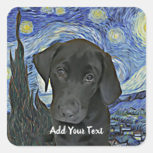 Black Lab Puppy Starry Night Personalised Square Sticker