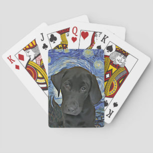 Black Lab Puppy Starry Night Van Gogh Inspired  Playing Cards