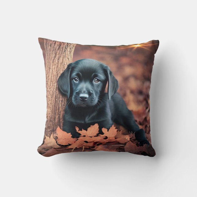 Black Lab Puppy Throw Pillow (Front)