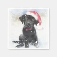 Black Lab Puppy with Christmas Santa hat Custom