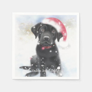 Black Lab Puppy with Christmas Santa hat Custom Napkin