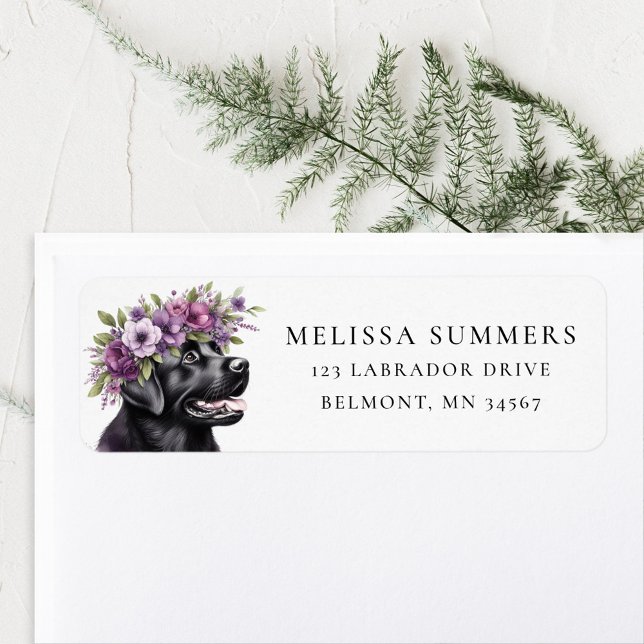 Black Lab Purple Flower Crown Return Address Label (Creator Uploaded)